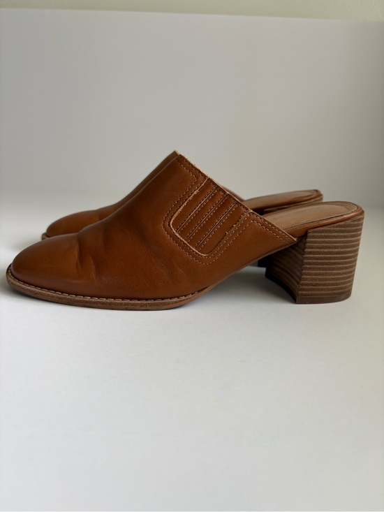Madewell Shoes - Madewell Carey 100% Leather Brown Stacked Heel Slip-On Mules Size 9.5